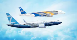 Boeing and Embraer commercial planes in the air Boeing and Embraer commercial planes in the air