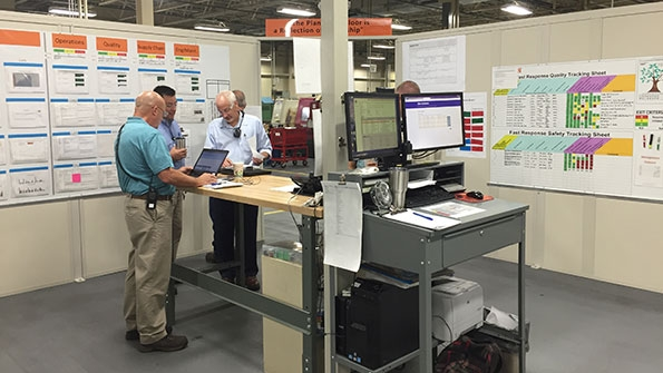 Leaders collaborate in the obeya at the Timken Honea Path plant in South Carolina