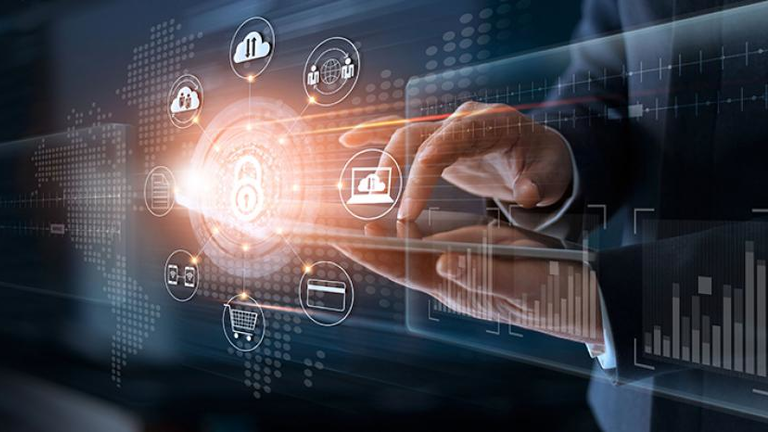 Cybersecurity Cyber Cover hand on digital controls