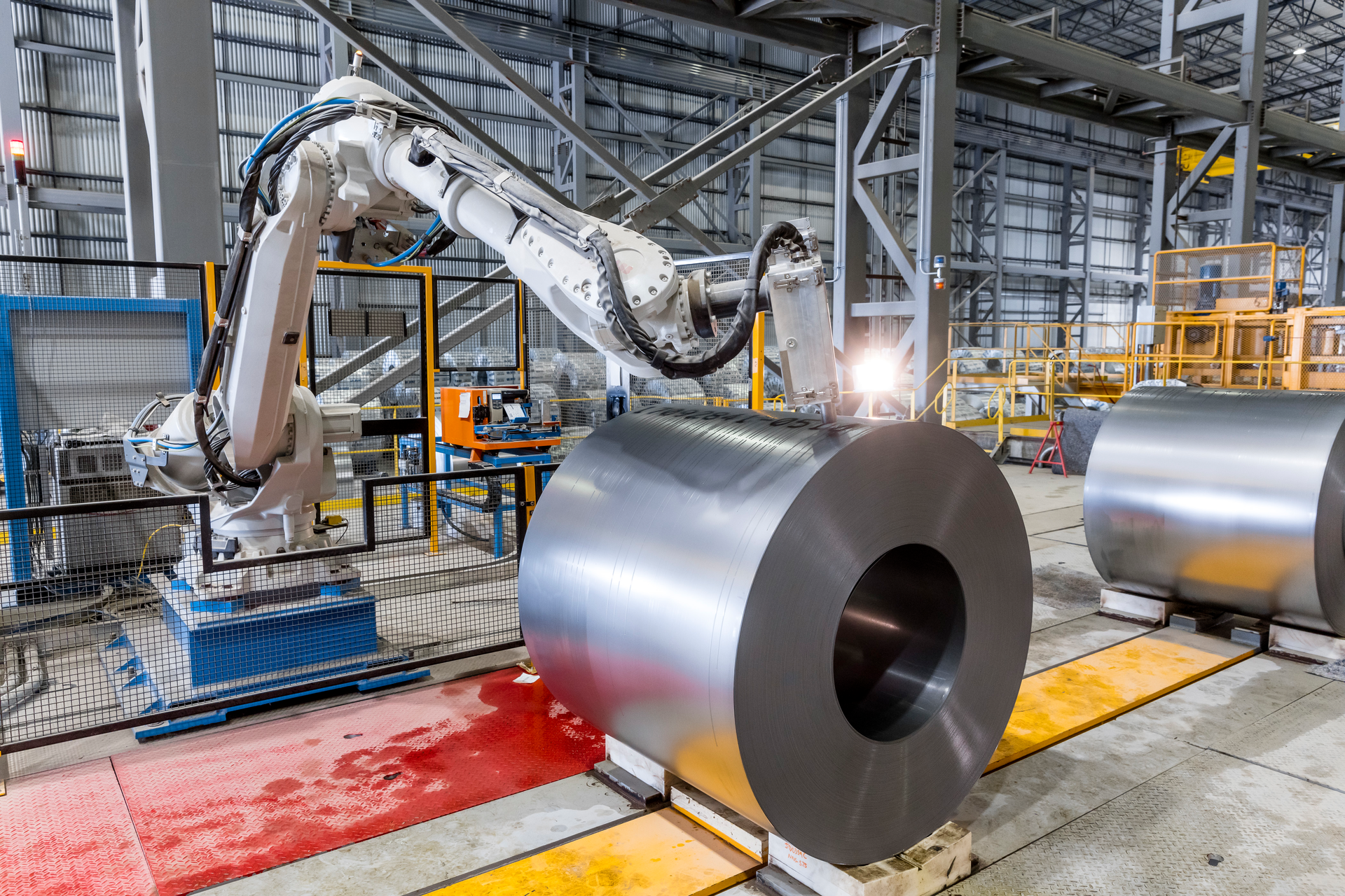 The exit end of the pickle line in the automated coil storage room, Big River.