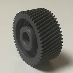 A helical gear used in electric motors, notoriously difficult to mold based on the angle of the teeth and shrinking after ejection from the mold. MPM invested heavily in digital equipment to make sure parts like this gear meet customer expectations. A helical gear used in electric motors, notoriously difficult to mold based on the angle of the teeth and shrinking after ejection from the mold. MPM invested heavily in digital equipment to make sure parts like this gear meet customer expectations.