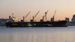 cargo ship in Elliott Bay in Washington state at dawn cargo ship in Elliott Bay in Washington state at dawn