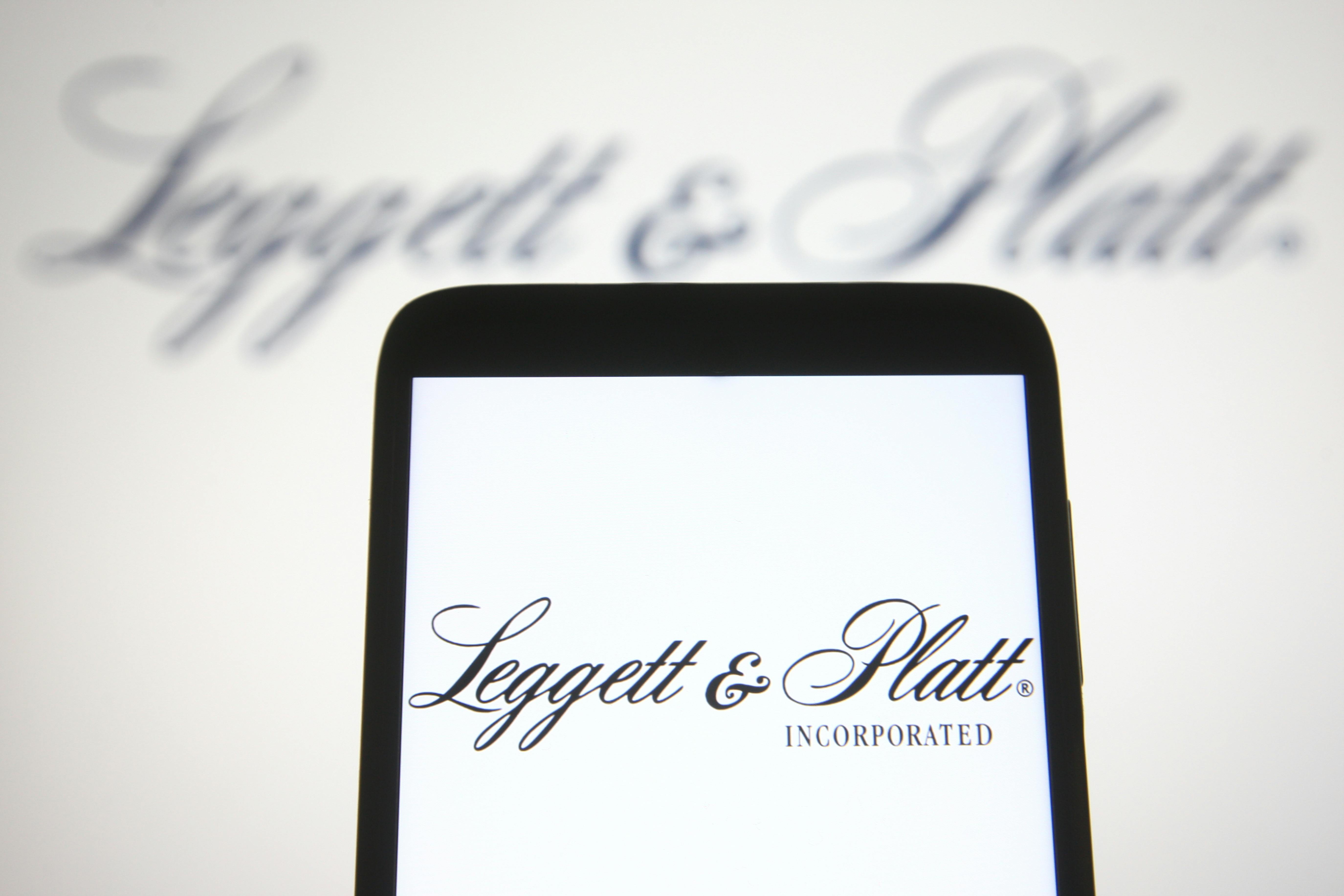 Leggett and Platt logo on a mobile phone and a computer screen.