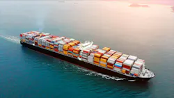Aerial view of cargo container ship on ocean. Aerial view of cargo container ship on ocean.