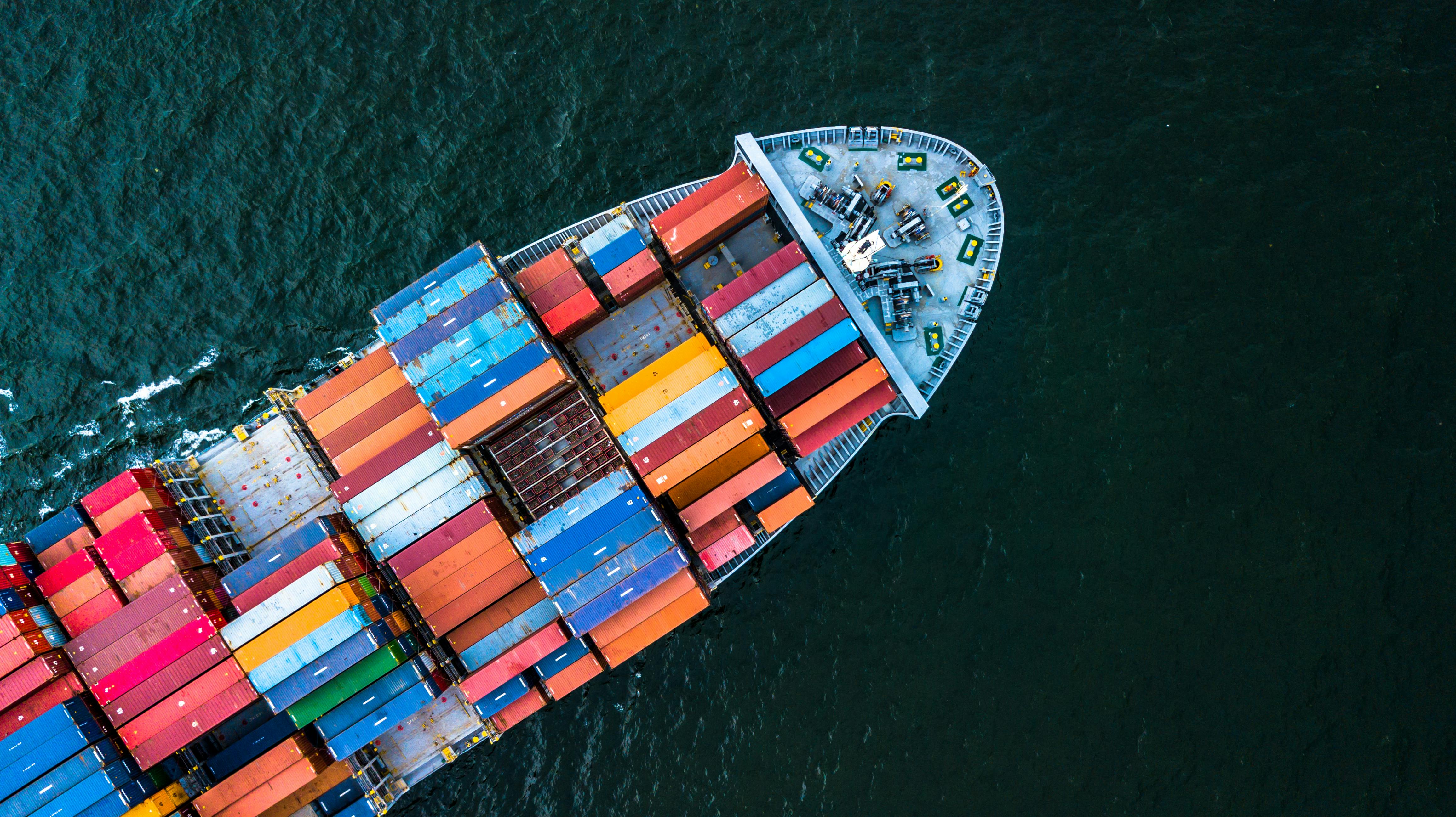 Aerial view of container cargo ship