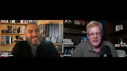 Podcast hosts Mohamed Saleh on the left and John Dyer on the right speaking into their individual webcams Podcast hosts Mohamed Saleh on the left and John Dyer on the right speaking into their individual webcams