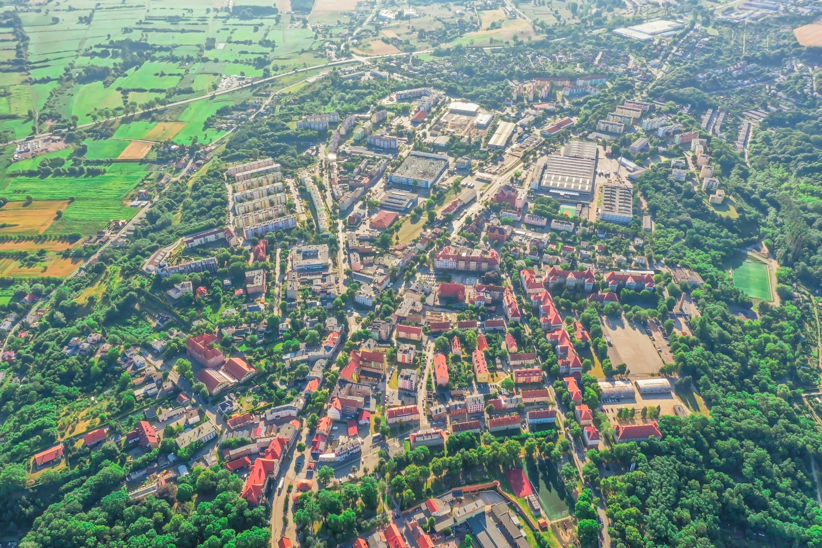 Aerial View Of A Small Town In The Rural Area Of Europe