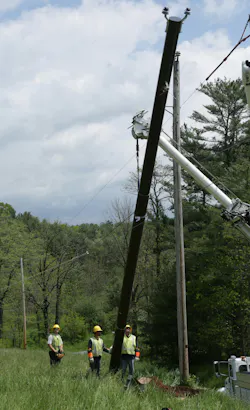 Crews in challenging rural areas can easily handle, transport and raise FRP poles and guide them into position. Crews in challenging rural areas can easily handle, transport and raise FRP poles and guide them into position.