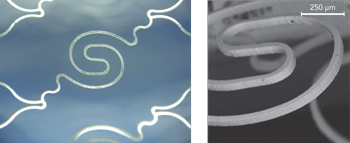 FIGURE 1. Two photos of micro-stents machined by the Spirit laser.