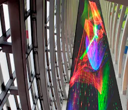 Interactive three-color laser display will fill 24 stories in a hotel atrium this fall Interactive three-color laser display will fill 24 stories in a hotel atrium this fall