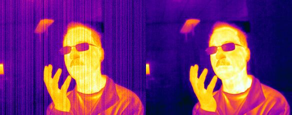 A raw image (left) and the same image after applying a filter developed with HDL Coder (right).