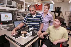 A new system developed by Princeton researchers uses a laser to allow diabetics to check their blood sugar without pricking their skin. Members of the research team included, from left, Sabbir Liakat, a graduate student in electrical engineering; Claire Gmachl, the Eugene Higgins Professor of Electrical Engineering; and Kevin Bors, who graduated in 2013 with a degree in electrical engineering. A new system developed by Princeton researchers uses a laser to allow diabetics to check their blood sugar without pricking their skin. Members of the research team included, from left, Sabbir Liakat, a graduate student in electrical engineering; Claire Gmachl, the Eugene Higgins Professor of Electrical Engineering; and Kevin Bors, who graduated in 2013 with a degree in electrical engineering.