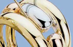 FIGURE 3. Laser welding on a two-color (white and yellow) 18k gold ring enables the colors to remain vivid. FIGURE 3. Laser welding on a two-color (white and yellow) 18k gold ring enables the colors to remain vivid.