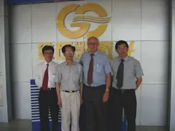 Left to right, William Yim, senior vice-president of the Hong Kong Optoelectronics Association, Dr. Qing Ming Chen, chairman of Goldensky Laser, David Belforte, ILS Editor-In-Chief, and Dr. H.C. Man, associate professor Hong Kong Polytechnic University and ILS contributing editor. Left to right, William Yim, senior vice-president of the Hong Kong Optoelectronics Association, Dr. Qing Ming Chen, chairman of Goldensky Laser, David Belforte, ILS Editor-In-Chief, and Dr. H.C. Man, associate professor Hong Kong Polytechnic University and ILS contributing editor.