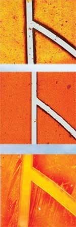 FIGURE 1. Kapton samples have been machined with (top) a 355nm 'long'-pulse laser, (center) a 266nm 'long'-pulse laser, and (bottom) a 355nm 'short'-pulse laser.