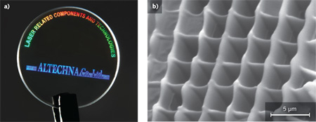 FIGURE 1. Laser micromachining software should be capable of implementing various tasks, from glass marking (a) to 3D direct-laser writing (b).