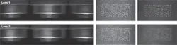 FIGURE 5. Images of 2D codes on pharmaceutical bottles depend heavily on the quality of the optics used. Here, two seemingly identical lenses (Edmund Optics lens at top; competitor's lens at bottom) with the same resolution produce a very different result as seen in the clarity differences of the center bar code images, and especially for images on the far right side of center. FIGURE 5. Images of 2D codes on pharmaceutical bottles depend heavily on the quality of the optics used. Here, two seemingly identical lenses (Edmund Optics lens at top; competitor's lens at bottom) with the same resolution produce a very different result as seen in the clarity differences of the center bar code images, and especially for images on the far right side of center.