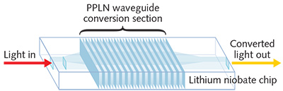 FIGURE 1. A schematic depicts a non-critical phase-matched PPLN waveguide chip.