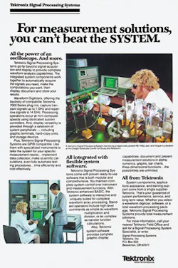 FIGURE 3. A Tektronix 'Signal Processing System,' which offered the power of an oscilloscope, went beyond acquiring and displaying signals to digitally analyze signals and document and store the results. FIGURE 3. A Tektronix 'Signal Processing System,' which offered the power of an oscilloscope, went beyond acquiring and displaying signals to digitally analyze signals and document and store the results.