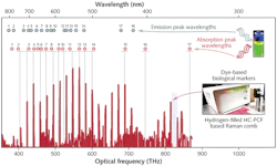 FIGURE 3. A single laser source matches the absorption wavelengths of the Alexa Fluor family of dye biological markers. FIGURE 3. A single laser source matches the absorption wavelengths of the Alexa Fluor family of dye biological markers.