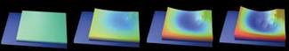 FIGURE 1. An underlying fragment of unremoved photoresist hinders a mirror&rsquo;s motion and consequently deforms its shape. This hidden micromirror defect is revealed and quantified by the Wyko NT1100 DMEMS Optical Profiler.