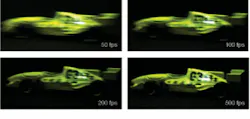 FIGURE 4. A moving object can be captured at different frame rates (fps = frames per second) to improve image analysis. FIGURE 4. A moving object can be captured at different frame rates (fps = frames per second) to improve image analysis.