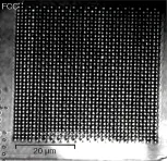 FIGURE 4. A face-centered-cubic (FCC) photonic crystal is fabricated in lithium niobate with ultrafast-laser pulses; the pulses cause microexplosions that create voids in the material. FIGURE 4. A face-centered-cubic (FCC) photonic crystal is fabricated in lithium niobate with ultrafast-laser pulses; the pulses cause microexplosions that create voids in the material.