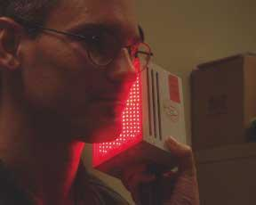 Light-emitting diodes producing deep-red light aid in healing either of skin (shown here) or eyes. In the case of eyes, the light has been shown to heal eyes of laboratory rats blinded with methanol, giving rise to the possibility of portable units for medical use in combat.