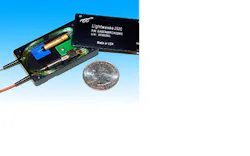 FIGURE 3. An ultracompact amplified-spontaneous-emission source measures 30 × 50 × 8 mm and features coiled erbium-doped fiber in the interior. FIGURE 3. An ultracompact amplified-spontaneous-emission source measures 30 × 50 × 8 mm and features coiled erbium-doped fiber in the interior.