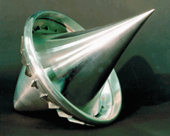 FIGURE 1. Lightcraft vehicle (from the rear) with parabolic reflector works via a directed, then reflected, high-power laser beam.