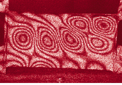 Electronic speckle correlation interferometry can provide a real-time visual display of deformation patterns. This interferogram shows the modes of a jet-aircraft-engine part at a vibrational frequency of 12.5 kHz. Although the speckle pattern degrades the image somewhat, interference fringes are clearly visible in the image.