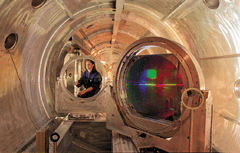 Click here to enlarge image Laser physicist Deanna Pennington adjusts a diagnostic lens inside Lawrence Livermore National Laboratory&rsquo;s petawatt laser. The ultrashort-pulse, quadrillion-watt laser is the most powerful laser in the world.
