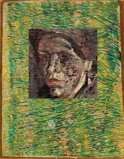 The face of a provincial Dutch woman with a covered head is visible in a tritonal color reconstruction of Sb (yellowish white) and Hg (red), underneath the existing 1887 Vincent van Gogh oil on canvas, Patch of Grass. Historians surmise that several years after he gave several original Head paintings to his brother, van Gogh may have come across them again, and painted a bright Parisian grassy landscape over the “old-fashioned” woman for financial reasons. The face of a provincial Dutch woman with a covered head is visible in a tritonal color reconstruction of Sb (yellowish white) and Hg (red), underneath the existing 1887 Vincent van Gogh oil on canvas, Patch of Grass. Historians surmise that several years after he gave several original Head paintings to his brother, van Gogh may have come across them again, and painted a bright Parisian grassy landscape over the “old-fashioned” woman for financial reasons.
