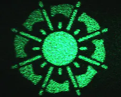 A new type of hologram—shown here in an image generated by the hologram in the visible spectrum—produces 3D images across different spectrums of light. A new type of hologram—shown here in an image generated by the hologram in the visible spectrum—produces 3D images across different spectrums of light.