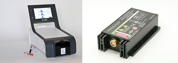 LightIntegra's ThromboLUX uses dynamic light scattering to measure platelet quality (courtesy of LightIntegra Technology); its low-light-sensing device is a single-photon-counting module (SPCM; inset).