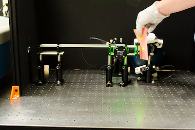Paul Whiteside demonstrates the sonoillumination waveguide device.