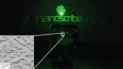 Diffraction pattern from a polymer diffractive optical element fabricated with a Nanoscribe printer. Diffraction pattern from a polymer diffractive optical element fabricated with a Nanoscribe printer.