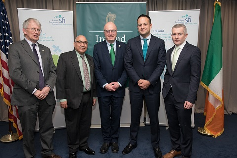 Pictured at the United States Institute of Peace in Washington DC, professor Eoin O'Reilly, interim CEO of the Tyndall National Institute, Cork, with Sunit Rikhi, non-executive director & executive consultant for Rockley Photonics, prof Mark Ferguson, director general of Science Foundation Ireland and chief scientific adviser to the Government of Ireland, An Taoiseach Leo Varadkar TD, and Patrick Morrissey, centre manager of the SFI Research Centre IPIC.