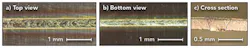 FIGURE 2. Spatter-free copper welds made with green lasers exhibit very high quality and smooth weld surfaces. FIGURE 2. Spatter-free copper welds made with green lasers exhibit very high quality and smooth weld surfaces.