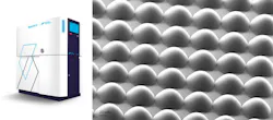 Microlens array (right) fabricated by Nanoscribe's Quantum X (left). Microlens array (right) fabricated by Nanoscribe's Quantum X (left).