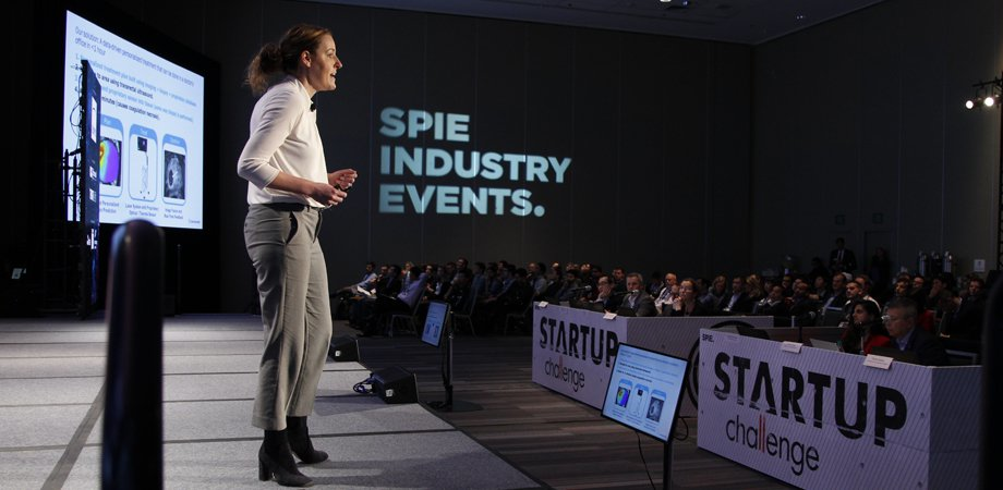 Avenda Health's Brittany Berry-Pusey during her 2019 SPIE Startup Challenge's winning pitch.
