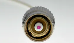 An example optical-fiber tip coated by Omega Optical. An example optical-fiber tip coated by Omega Optical.