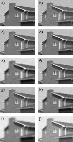 FIGURE 6. Pictured here are visual results for various denoising techniques: Wavelet transform (a); curvature filter (b); Shearlet transform (c); NLM filter (d); Gaussian filter (e); BM3D (f); anisotropic diffusion (g); bilateral filter (h); guided filter (i); and WLS filter at sigma 30 (j). FIGURE 6. Pictured here are visual results for various denoising techniques: Wavelet transform (a); curvature filter (b); Shearlet transform (c); NLM filter (d); Gaussian filter (e); BM3D (f); anisotropic diffusion (g); bilateral filter (h); guided filter (i); and WLS filter at sigma 30 (j).
