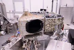 FIGURE 3. The ZONDA hexapod from Symétrie has high thermal stability because of the integration of Invar material and linear absolute encoders and is often used to calibrate space optical instruments; this image shows work completed for OHB Systems AG, prime contractor for EnMAP, who is under contract to the German Aerospace Center (DLR) with funding from the German Ministry for Economic Affairs and Energy (Bundesministerium für Wirtschaft und Energie) under reference number 50 EP 0801. FIGURE 3. The ZONDA hexapod from Symétrie has high thermal stability because of the integration of Invar material and linear absolute encoders and is often used to calibrate space optical instruments; this image shows work completed for OHB Systems AG, prime contractor for EnMAP, who is under contract to the German Aerospace Center (DLR) with funding from the German Ministry for Economic Affairs and Energy (Bundesministerium für Wirtschaft und Energie) under reference number 50 EP 0801.