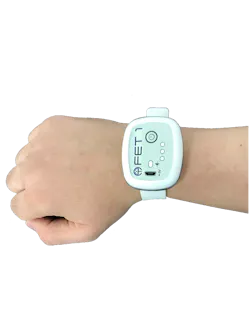 FIGURE 3. The FET 1 is a prototype wearable health monitoring device with Bluetooth connection by Aston Medical Technologies. FIGURE 3. The FET 1 is a prototype wearable health monitoring device with Bluetooth connection by Aston Medical Technologies.