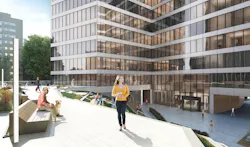 FIGURE 3. Semitransparent perovskite solar cells are easily integrated into building façades to generate electricity. FIGURE 3. Semitransparent perovskite solar cells are easily integrated into building façades to generate electricity.