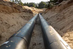 FIGURE 2. Approximately 17,000 km of buried transmission pipeline is being continuously monitored worldwide using distributed acoustic sensing (DAS). FIGURE 2. Approximately 17,000 km of buried transmission pipeline is being continuously monitored worldwide using distributed acoustic sensing (DAS).