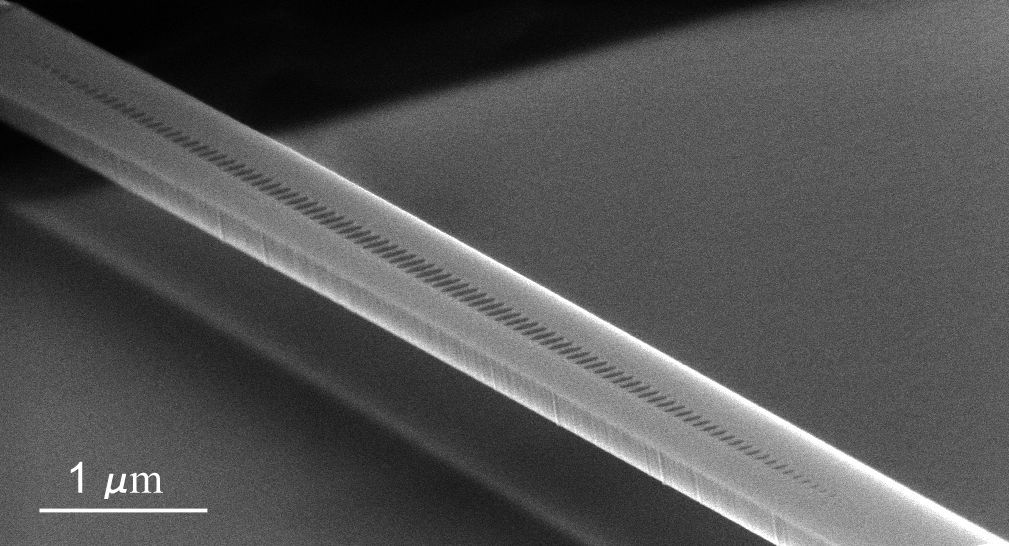 FIGURE 1. Nanobeam cavities trap light in a sensor that could detect thousands of different molecules&mdash;all from a single chip.