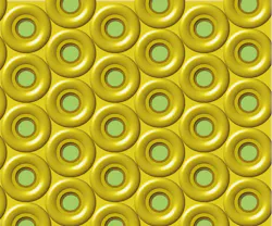 FIGURE 1. A Philips Photonics high-power VCSEL array consists of many laser apertures in hexagonal packing and surrounded by gold contacts. FIGURE 1. A Philips Photonics high-power VCSEL array consists of many laser apertures in hexagonal packing and surrounded by gold contacts.