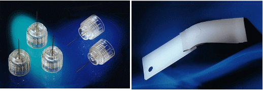 FIGURE 1. Compared to nonlaser methods of welding small parts, high-power diode lasers have a clear advantage in terms of parts with complex geometries or heterogeneous materials such as in joining metal and plastic components (left) and welding thermoplastic elastomers to rigid thermoplastics (right).